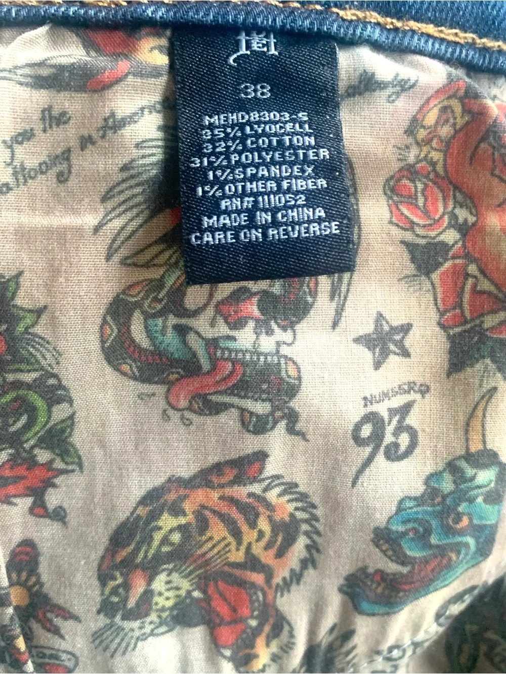 Ed Hardy Denim 5 Pocket Jeans Iconic Tattoo Inspired Panther & Cheetah Size 38